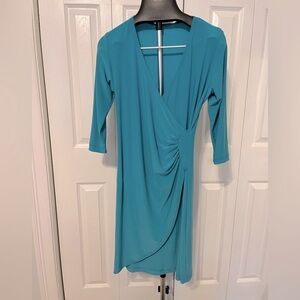 Turquoise Plunge Neck Wrap Cocktail Dress